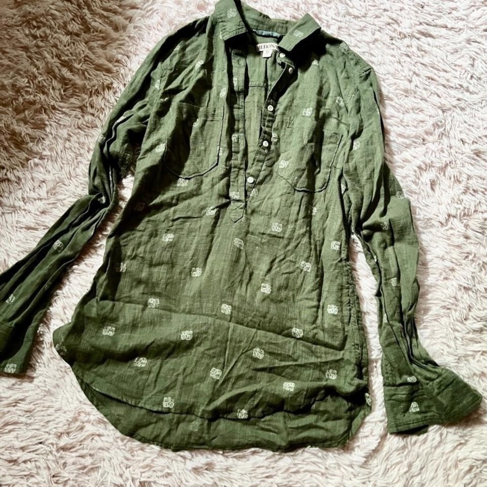 Lightweight Breathable 100% Cotton Indie Boho‎ Earthy Henley Tunic Womens XS